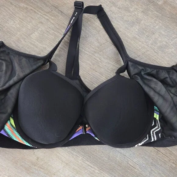 Victorias Secret US Sz 36C VSX Multicolor Zigzag Pattern Zip Front Sports Bra - Picture 6 of 8